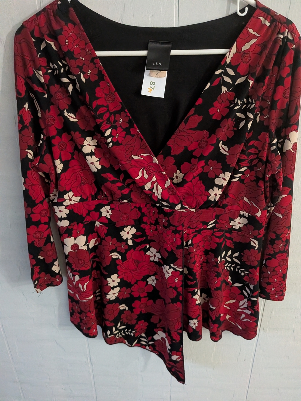 Women's Red Floral V-Neck Wrap Top